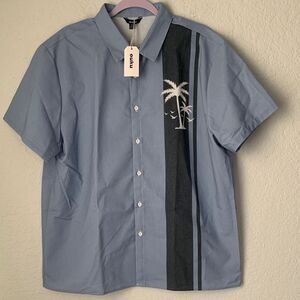 NWT OUKU Men’s Blue Gray Short Sleeve Linen Blend Size 2XL